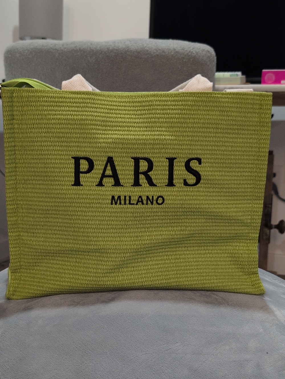 Lime Green Woven Tote Bag